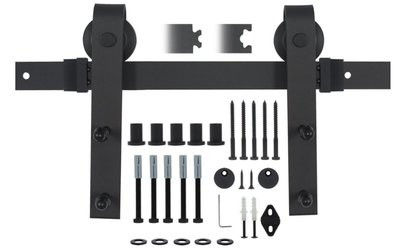 Quincaillerie de porte de grange coulissante de 7,5 pi enduite de poudre noire avec rail de 2 m