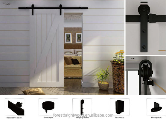 Quincaillerie de porte de grange coulissante de 7,5 pi enduite de poudre noire avec rail de 2 m