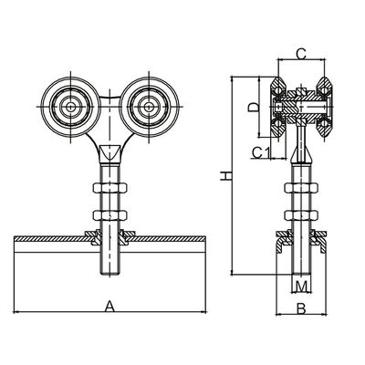 Le cabinet 25mm mur résistant de 4 de roue de porte coulissante de rouleaux de grange roues de porte guide le bâti affleurant
