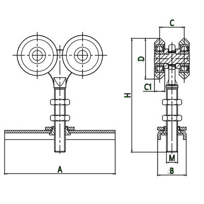Les quatre rouleaux argentés glissent les rouleaux de porte accrochants 44mm avec le plat de centre de forge