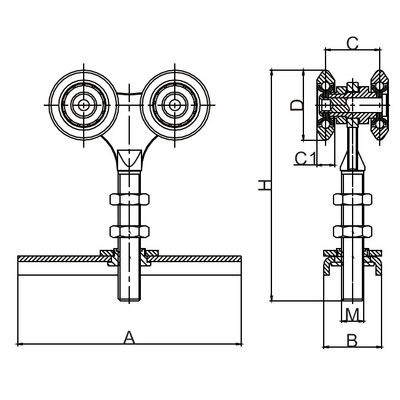 rouleau en nylon accrochant des roues 4 de porte coulissante de 300kg 55mm avec le plat de réparation horizontal