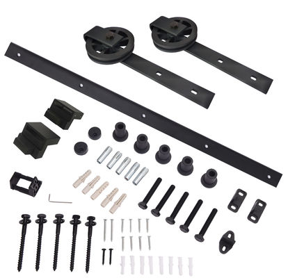 Seul kit noir de base coulissant en bois de rouleau de roue de rai de matériel de porte de grange de 6.6FT grand